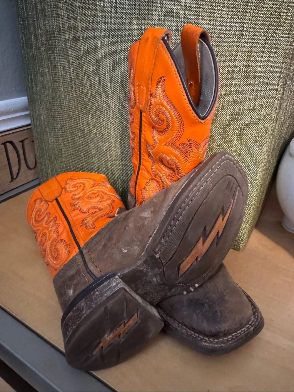 Boys Orange and Brown Western Boots